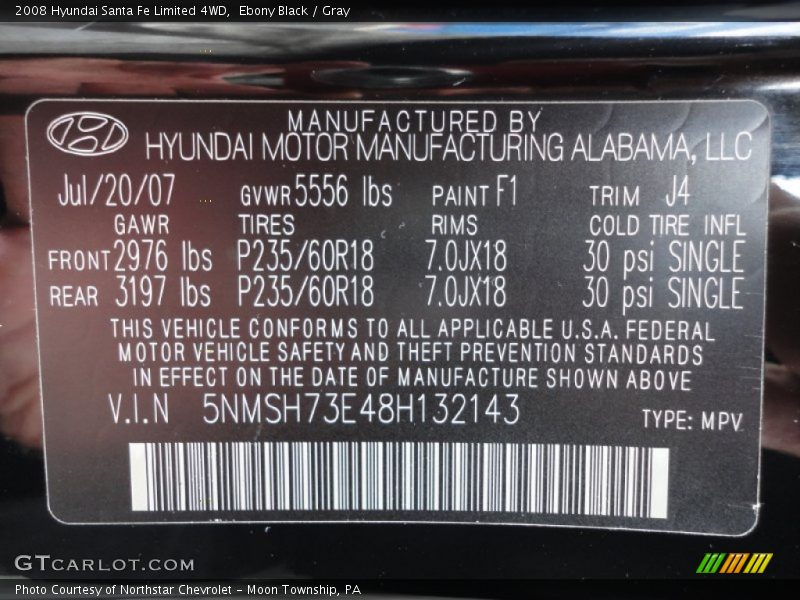 Ebony Black / Gray 2008 Hyundai Santa Fe Limited 4WD