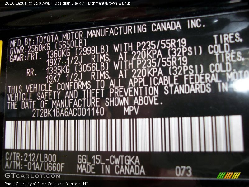 Obsidian Black / Parchment/Brown Walnut 2010 Lexus RX 350 AWD