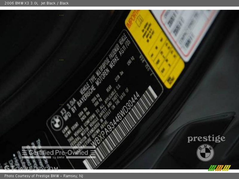 Jet Black / Black 2006 BMW X3 3.0i