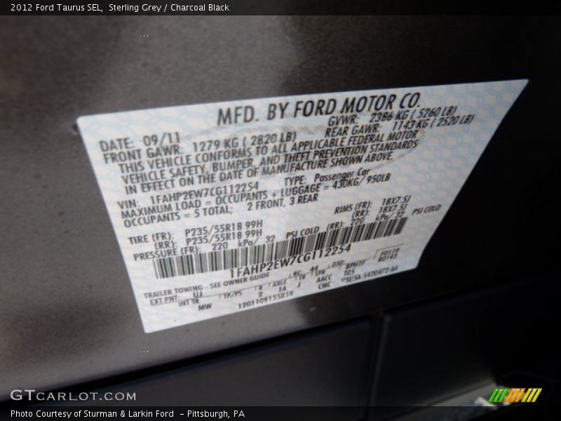 2012 Taurus SEL Sterling Grey Color Code UJ