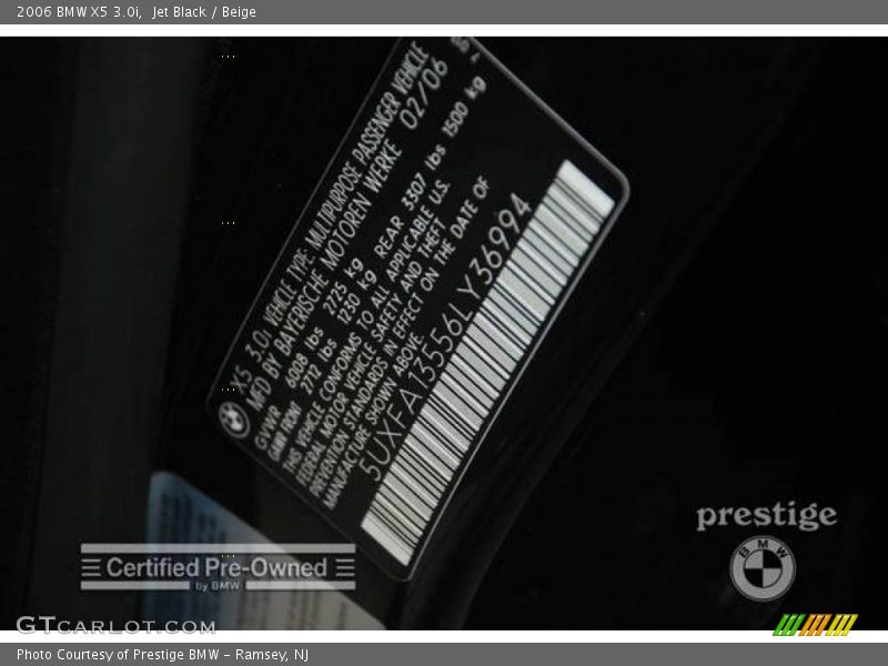 Jet Black / Beige 2006 BMW X5 3.0i