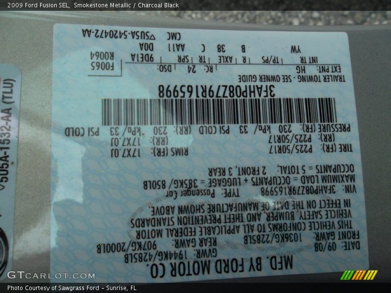 Smokestone Metallic / Charcoal Black 2009 Ford Fusion SEL