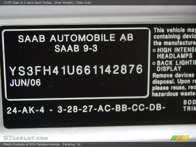 Silver Metallic / Slate Gray 2006 Saab 9-3 Aero Sport Sedan