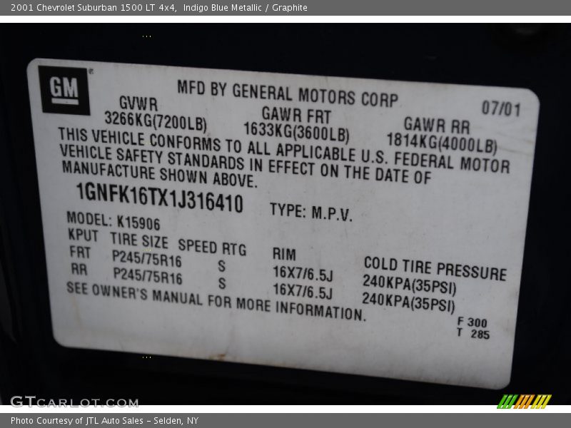 Indigo Blue Metallic / Graphite 2001 Chevrolet Suburban 1500 LT 4x4