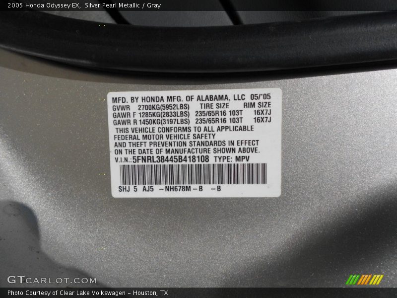 Silver Pearl Metallic / Gray 2005 Honda Odyssey EX