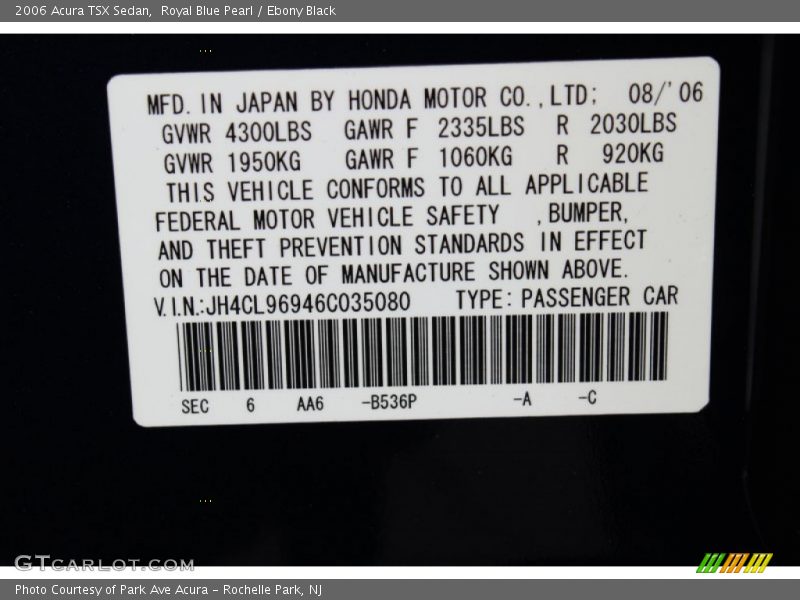 Royal Blue Pearl / Ebony Black 2006 Acura TSX Sedan