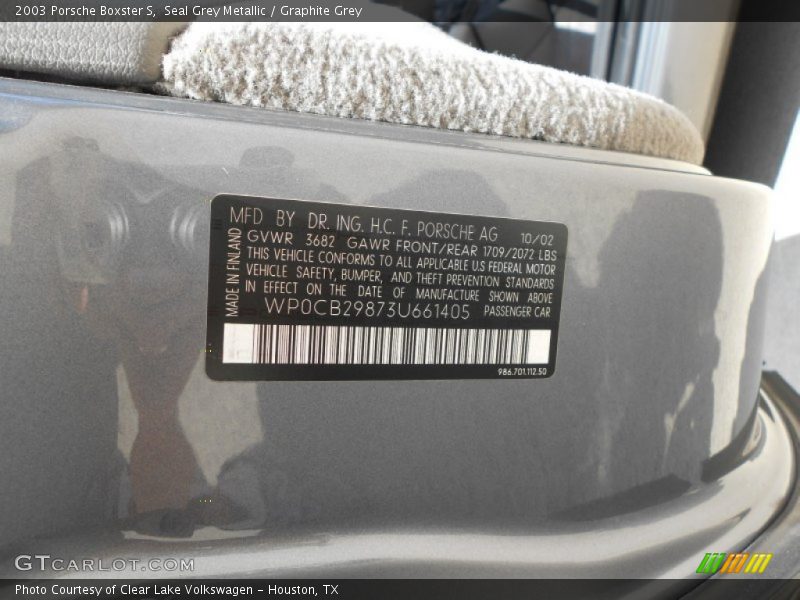 Seal Grey Metallic / Graphite Grey 2003 Porsche Boxster S