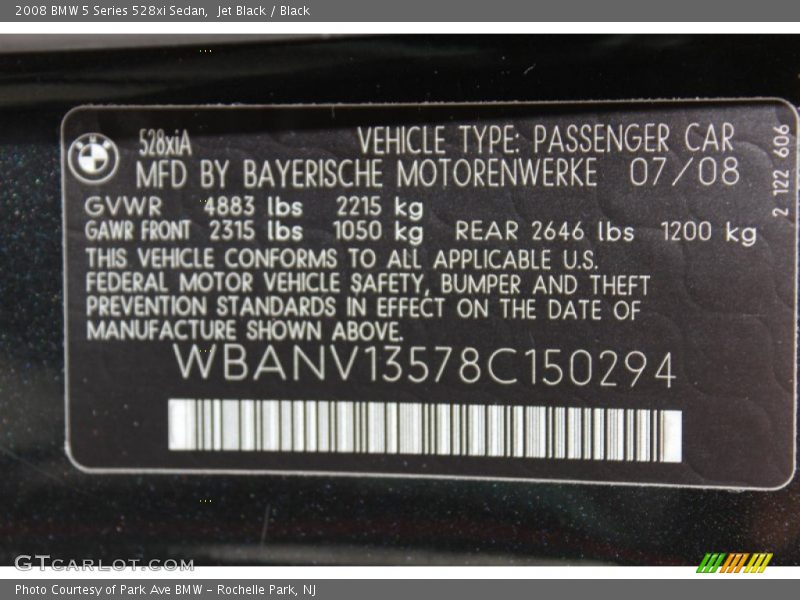Jet Black / Black 2008 BMW 5 Series 528xi Sedan