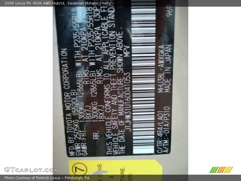 Savannah Metallic / Ivory 2006 Lexus RX 400h AWD Hybrid