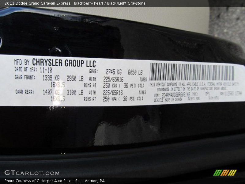 Blackberry Pearl / Black/Light Graystone 2011 Dodge Grand Caravan Express