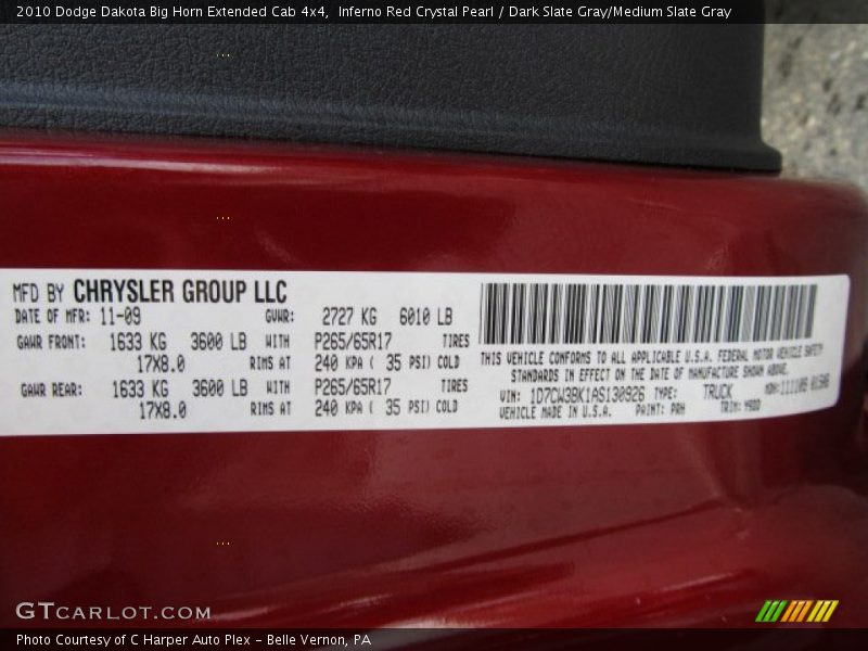 Inferno Red Crystal Pearl / Dark Slate Gray/Medium Slate Gray 2010 Dodge Dakota Big Horn Extended Cab 4x4