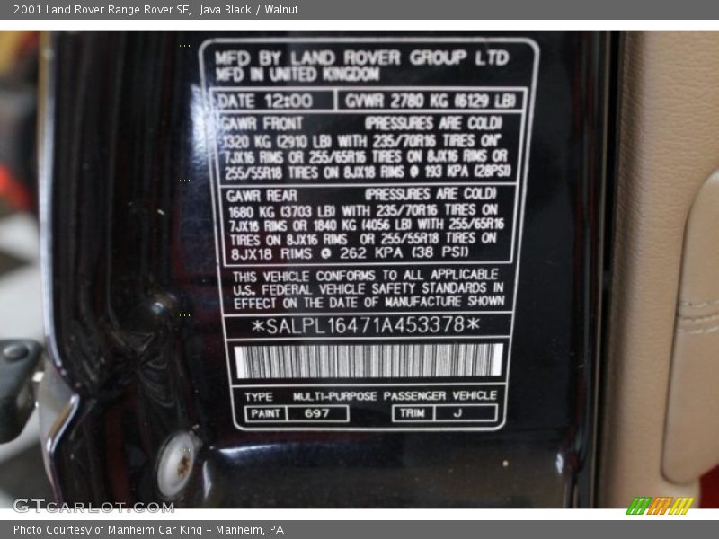 Java Black / Walnut 2001 Land Rover Range Rover SE