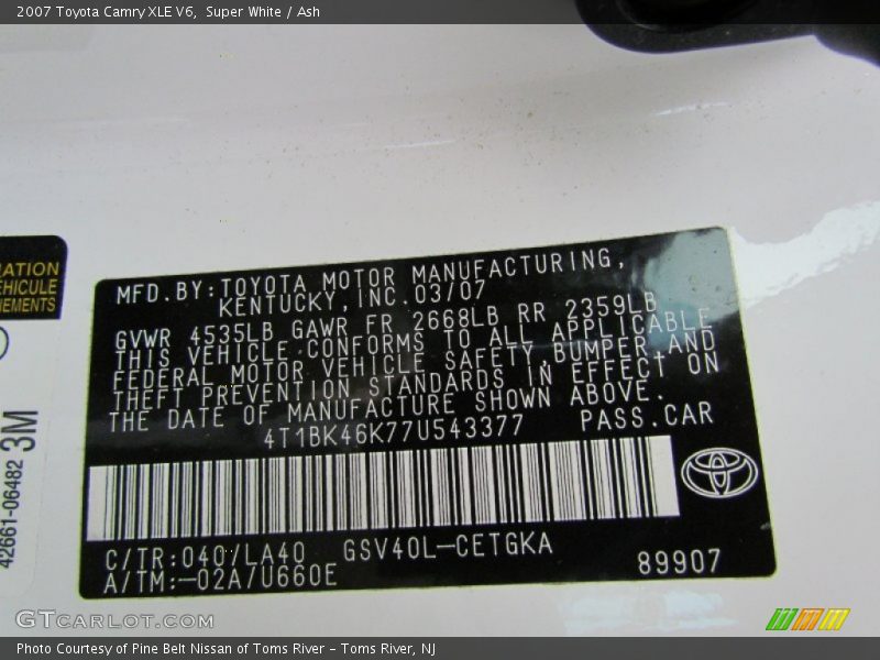 Super White / Ash 2007 Toyota Camry XLE V6