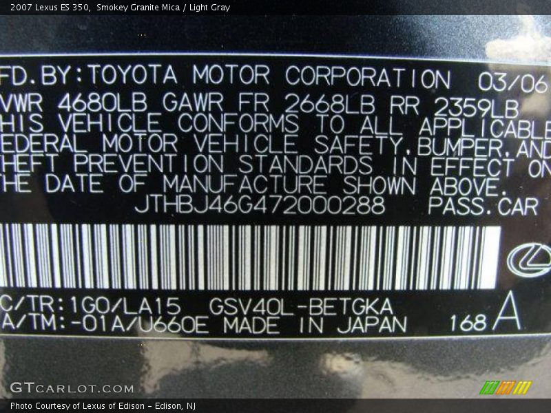 Smokey Granite Mica / Light Gray 2007 Lexus ES 350