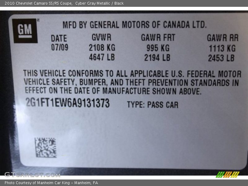 Cyber Gray Metallic / Black 2010 Chevrolet Camaro SS/RS Coupe