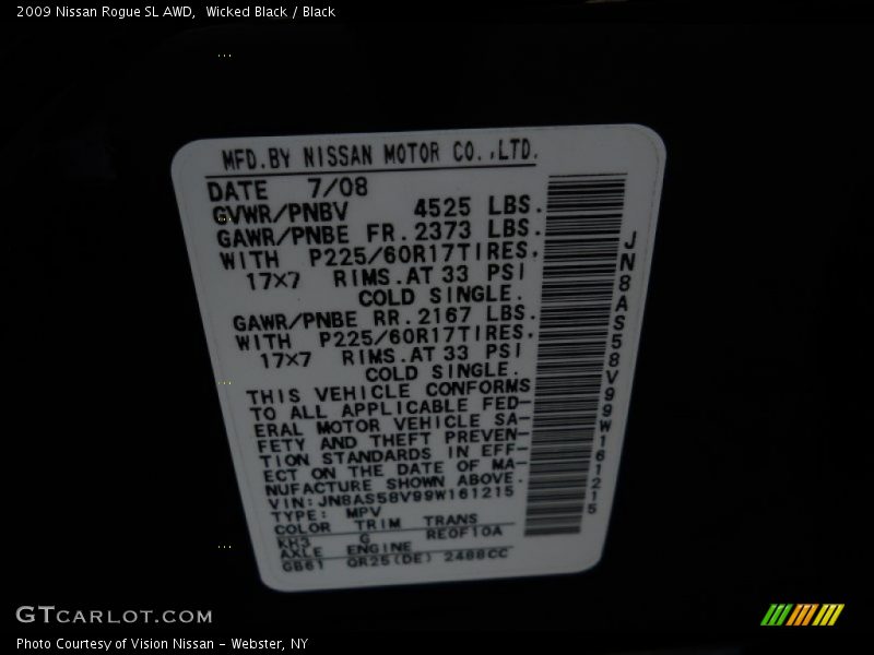 Wicked Black / Black 2009 Nissan Rogue SL AWD