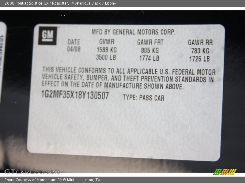 Mysterious Black / Ebony 2008 Pontiac Solstice GXP Roadster