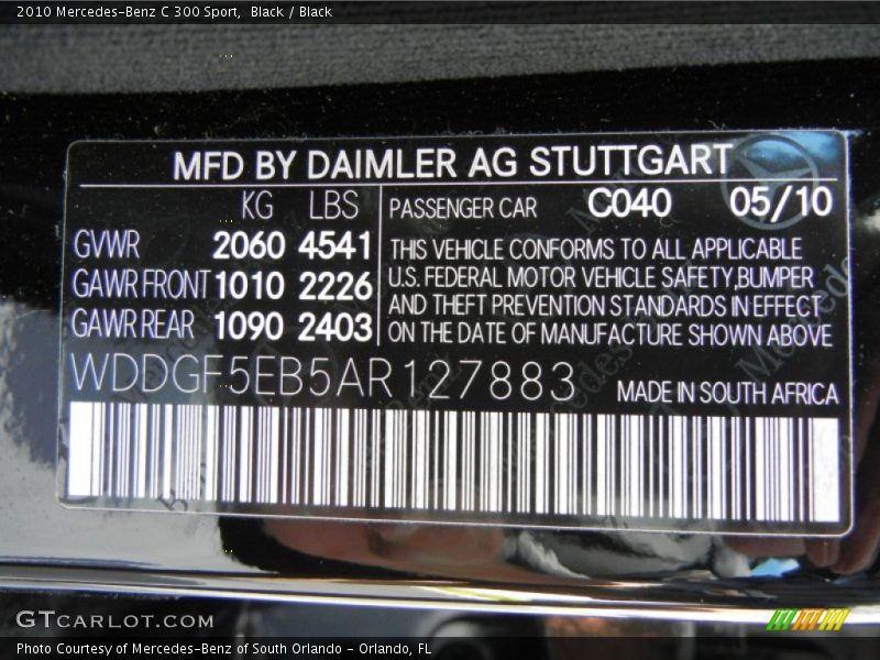 Black / Black 2010 Mercedes-Benz C 300 Sport