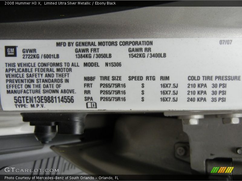 Limited Ultra Silver Metallic / Ebony Black 2008 Hummer H3 X