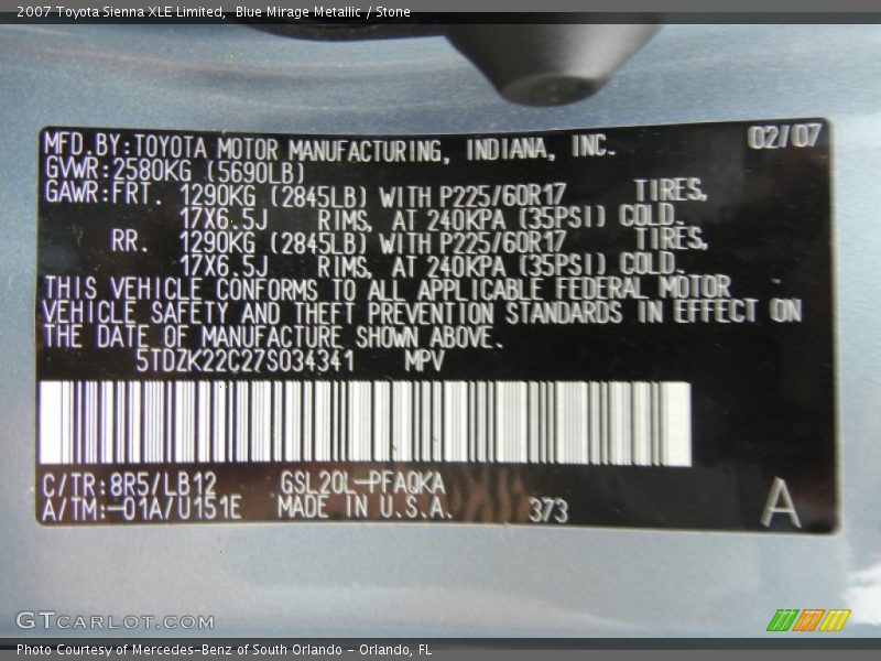 Blue Mirage Metallic / Stone 2007 Toyota Sienna XLE Limited