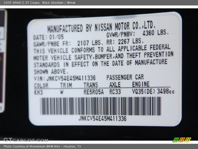 Black Obsidian / Wheat 2005 Infiniti G 35 Coupe