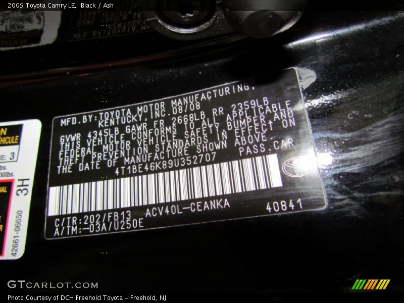 Black / Ash 2009 Toyota Camry LE