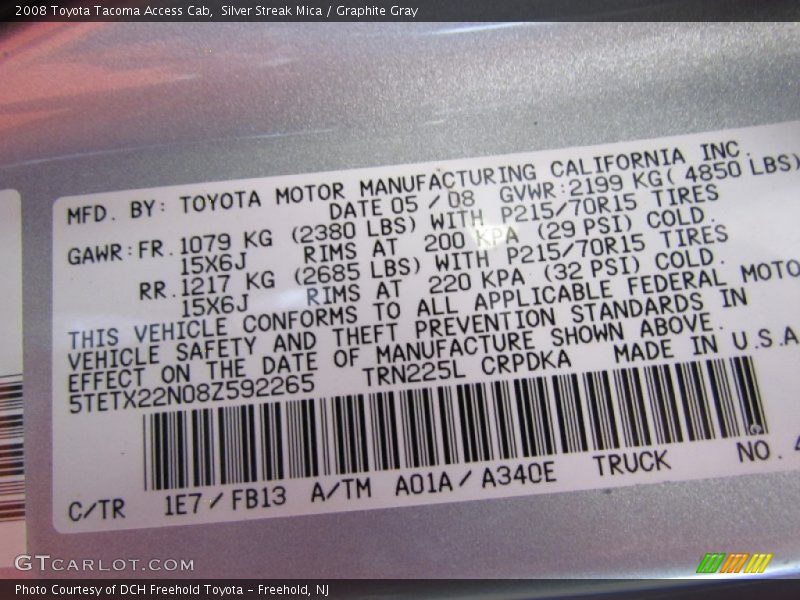 Silver Streak Mica / Graphite Gray 2008 Toyota Tacoma Access Cab