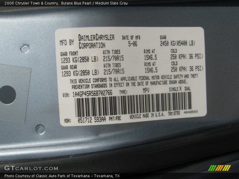 Butane Blue Pearl / Medium Slate Gray 2006 Chrysler Town & Country