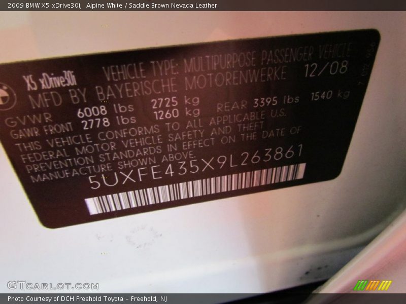 Alpine White / Saddle Brown Nevada Leather 2009 BMW X5 xDrive30i