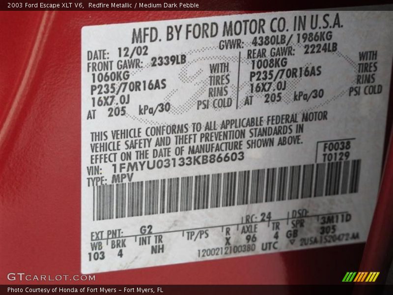 Redfire Metallic / Medium Dark Pebble 2003 Ford Escape XLT V6