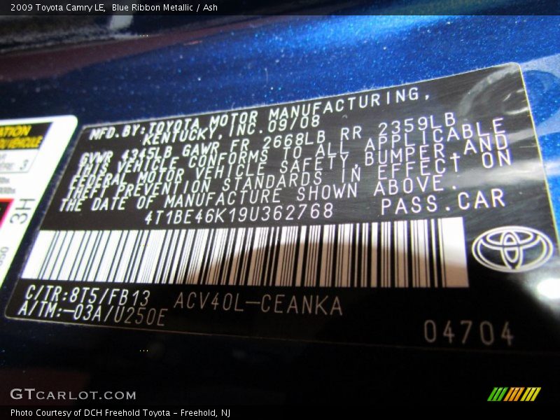 Blue Ribbon Metallic / Ash 2009 Toyota Camry LE