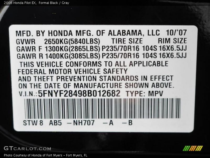 2008 Pilot EX Formal Black Color Code NH707