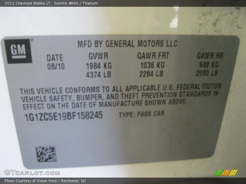 Summit White / Titanium 2011 Chevrolet Malibu LT