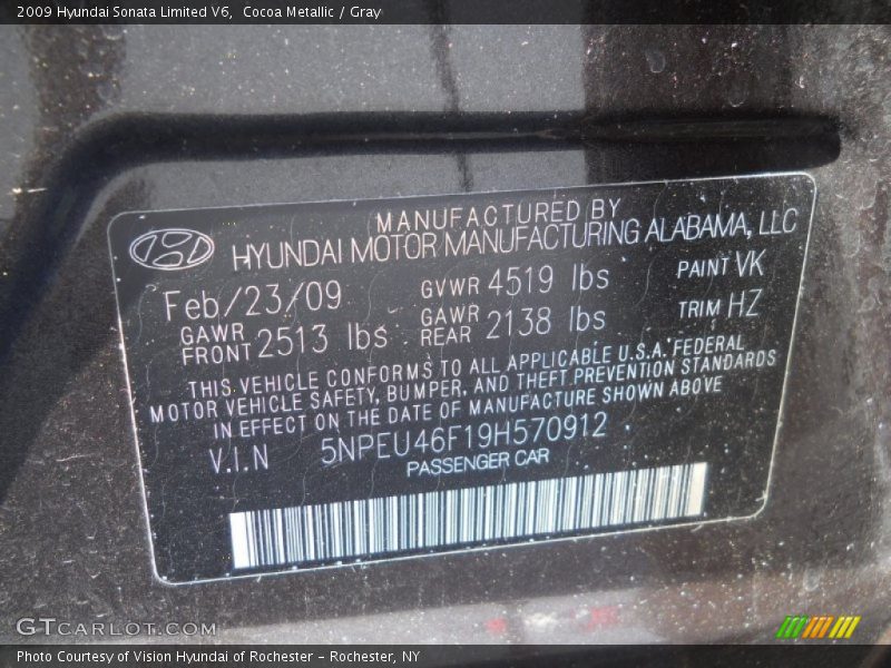 Cocoa Metallic / Gray 2009 Hyundai Sonata Limited V6