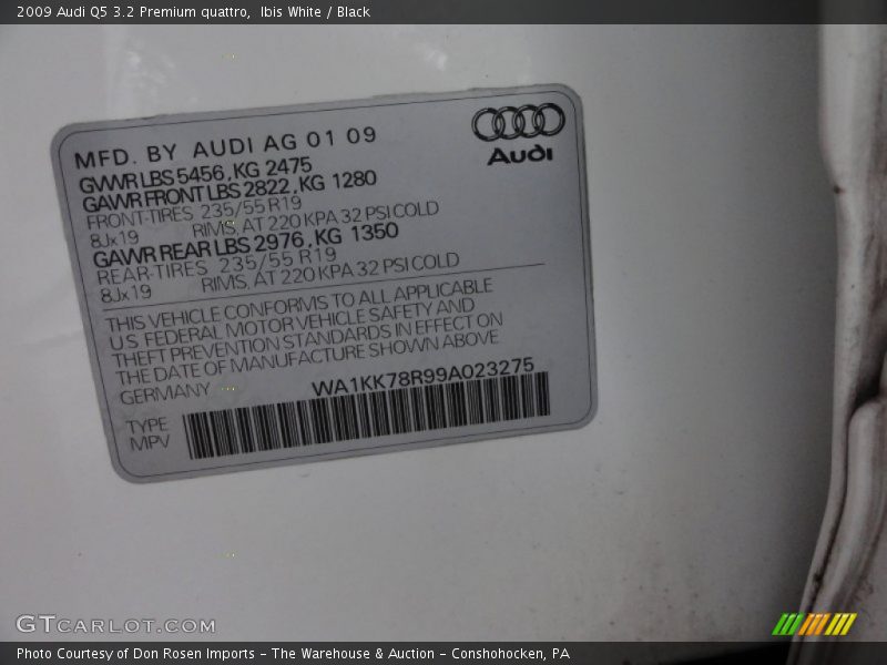 Ibis White / Black 2009 Audi Q5 3.2 Premium quattro