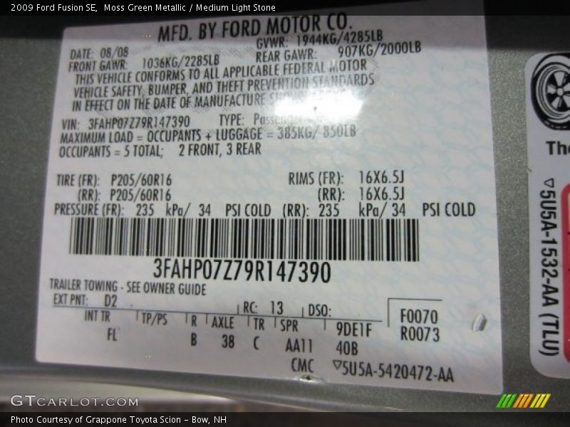 Moss Green Metallic / Medium Light Stone 2009 Ford Fusion SE