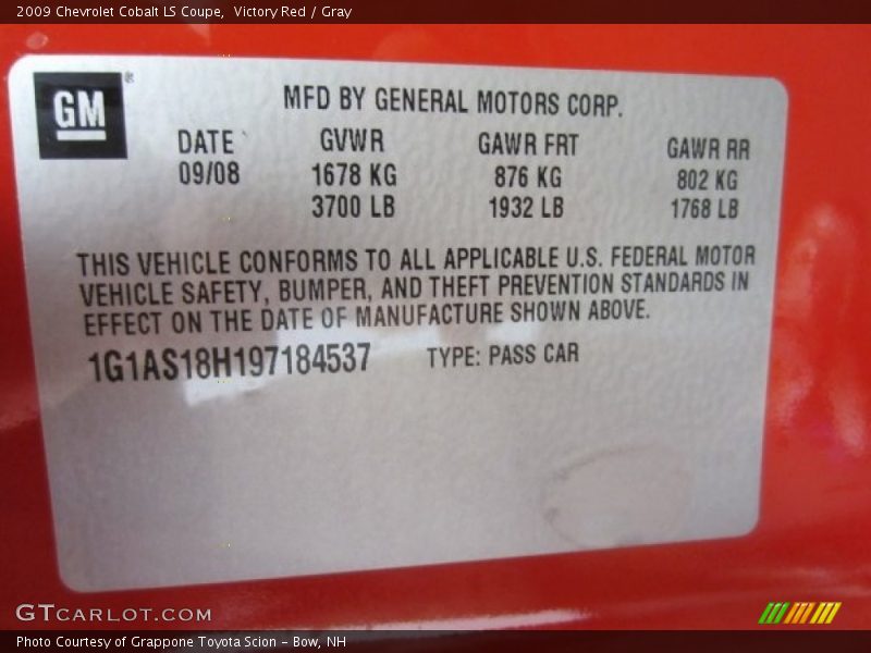 Victory Red / Gray 2009 Chevrolet Cobalt LS Coupe