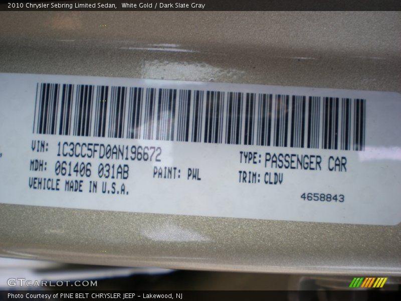 White Gold / Dark Slate Gray 2010 Chrysler Sebring Limited Sedan