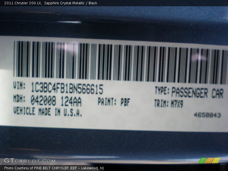 Sapphire Crystal Metallic / Black 2011 Chrysler 200 LX