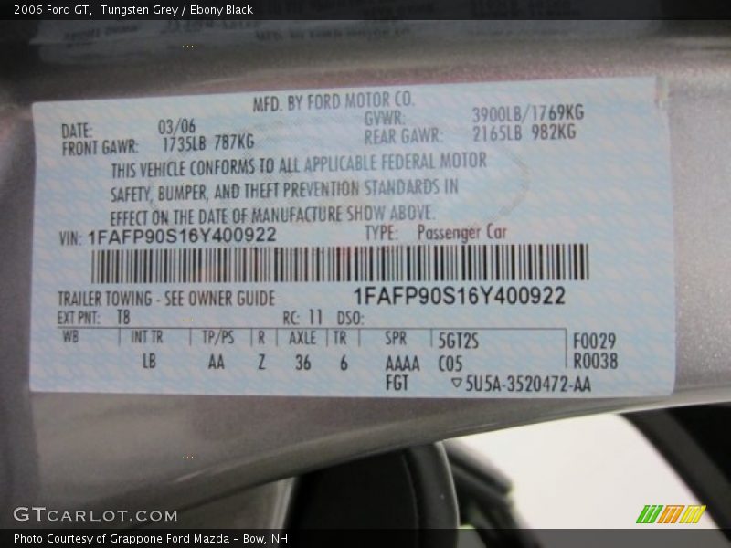 2006 GT  Tungsten Grey Color Code T8