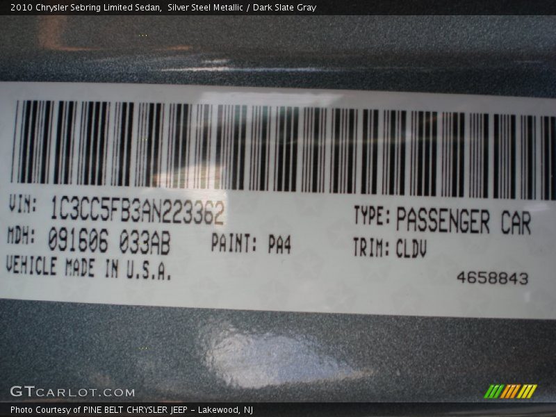 Silver Steel Metallic / Dark Slate Gray 2010 Chrysler Sebring Limited Sedan