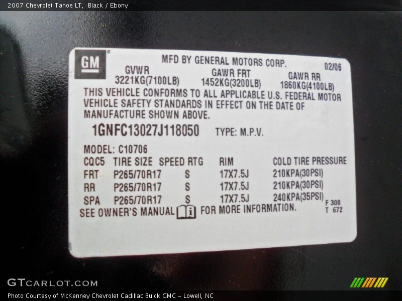 Black / Ebony 2007 Chevrolet Tahoe LT