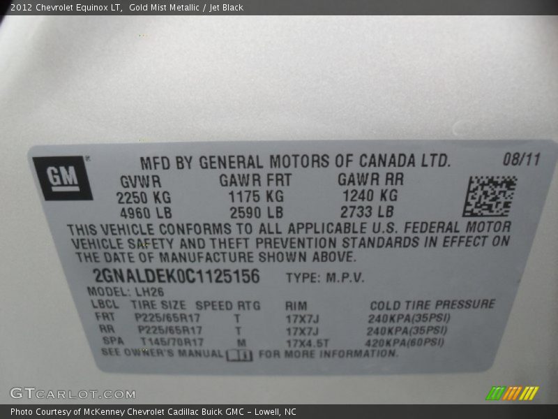 Gold Mist Metallic / Jet Black 2012 Chevrolet Equinox LT