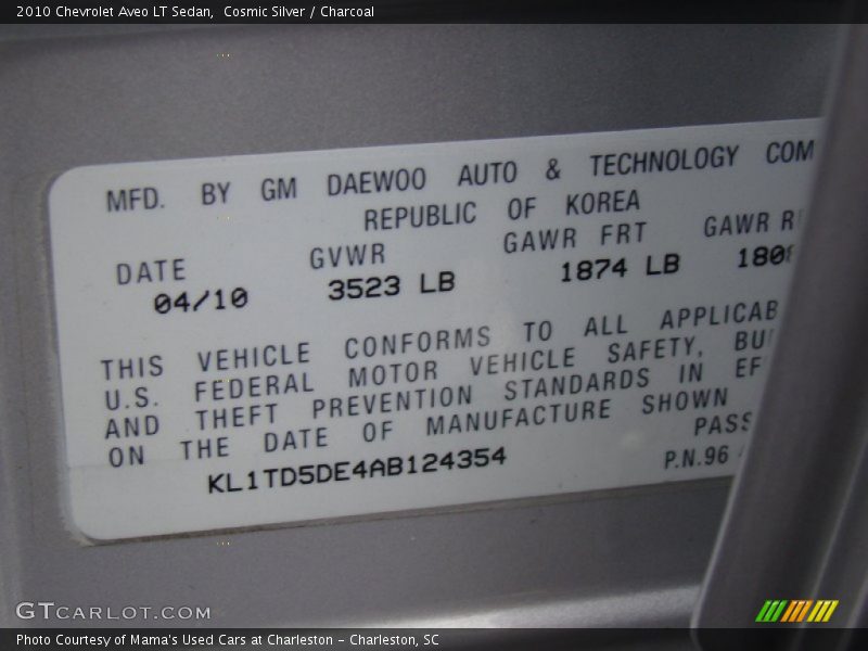 Cosmic Silver / Charcoal 2010 Chevrolet Aveo LT Sedan