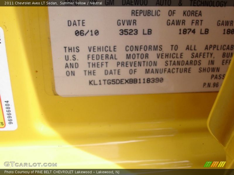 Summer Yellow / Neutral 2011 Chevrolet Aveo LT Sedan