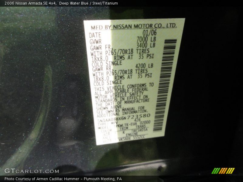 Deep Water Blue / Steel/Titanium 2006 Nissan Armada SE 4x4