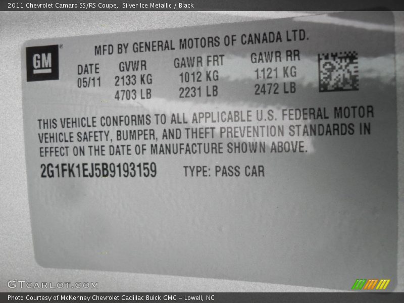 Silver Ice Metallic / Black 2011 Chevrolet Camaro SS/RS Coupe