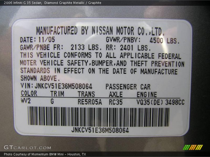 Diamond Graphite Metallic / Graphite 2006 Infiniti G 35 Sedan