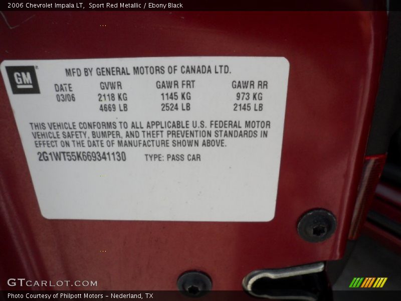 Sport Red Metallic / Ebony Black 2006 Chevrolet Impala LT