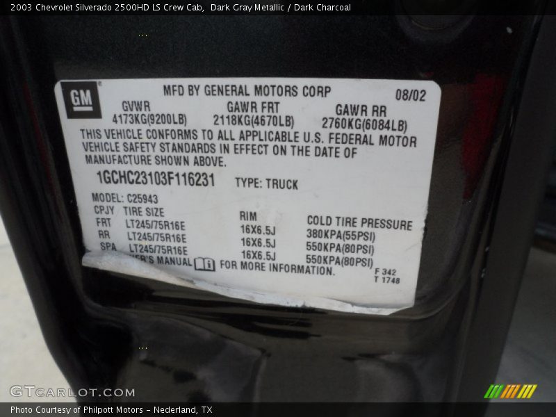 Dark Gray Metallic / Dark Charcoal 2003 Chevrolet Silverado 2500HD LS Crew Cab